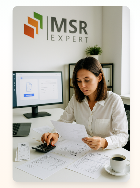 Ilustracja pracy z dokumentami księgowymi w MSR Expert